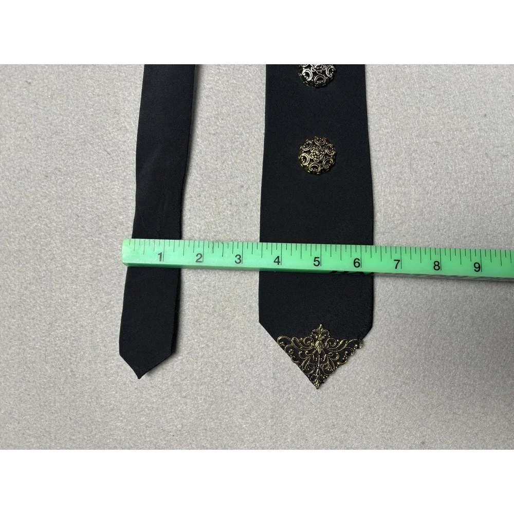 Vintage Express Tie Mens One Size Black Metal Medallion Polyester Necktie 80s